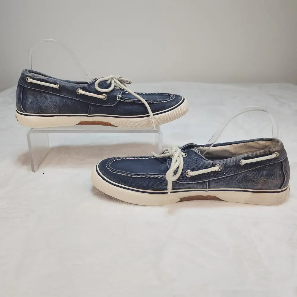 Sperry Top Sider Mens 12 Blue Canvas Boat Shoes Faded Low Tops Fabric Preppy